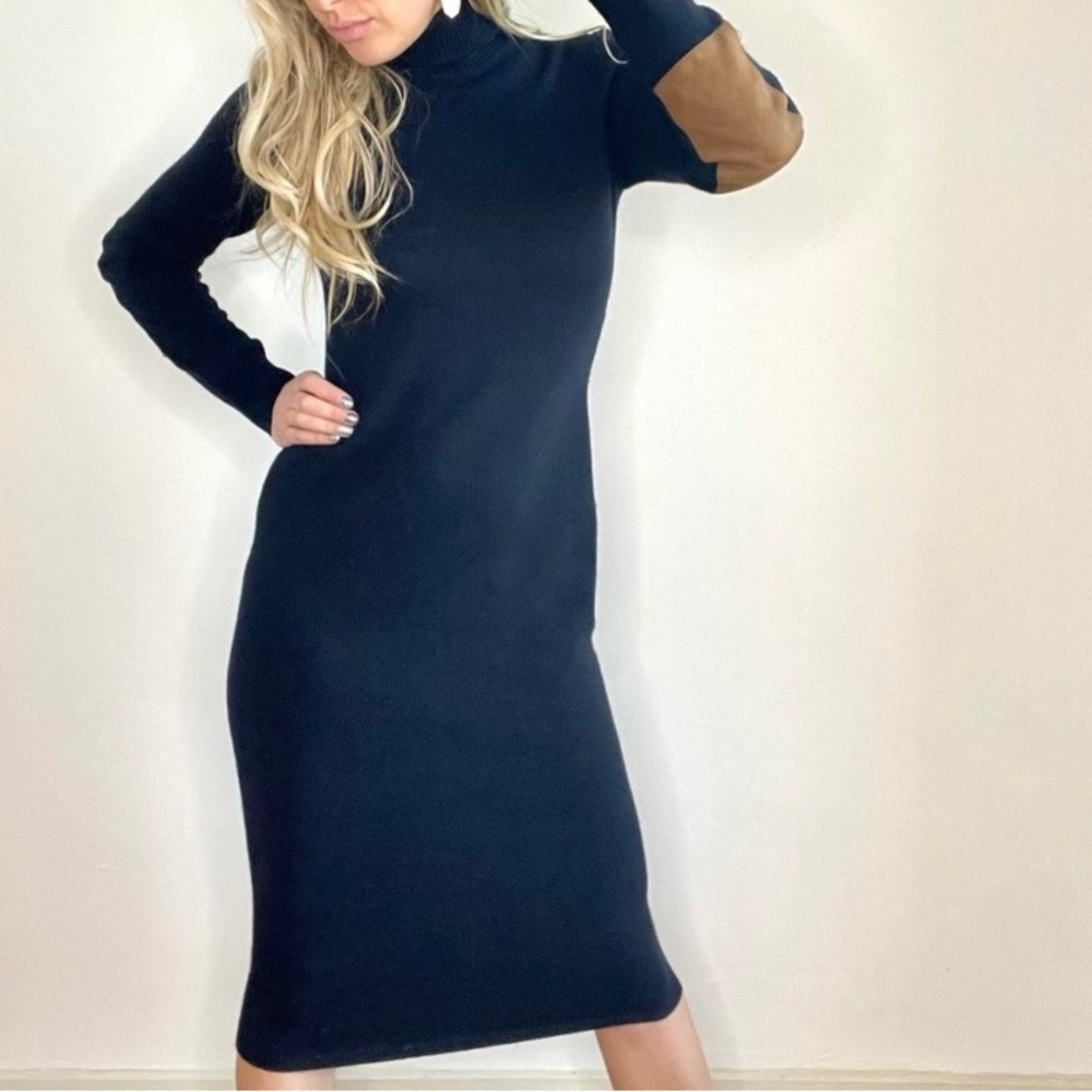 Ralph Lauren Long Sleeve Turtleneck Knit Dress with Elbow Patches - Picture 7 of 9